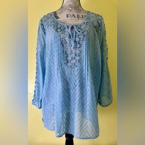 Bila Sky Blue Sheer Lace Top Women’s Size XXL NWT